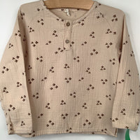 Size 4-5: Quincy Mae Tan Bird Print Long Sleeve Shirt