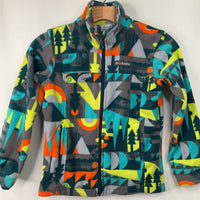 Size 8: Columbia Blue Grey Orange Geometric Zip Up Fleece Coat