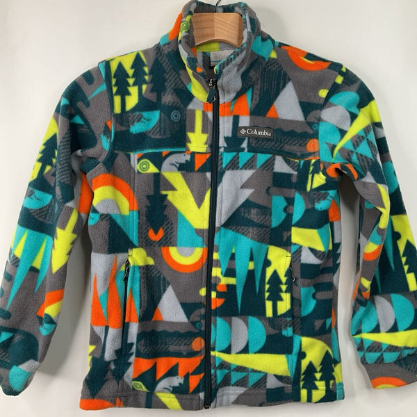 Size 8: Columbia Blue Grey Orange Geometric Zip Up Fleece Coat