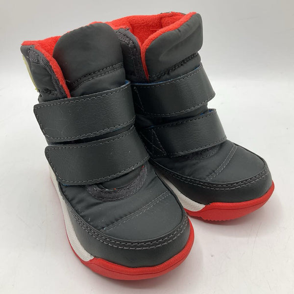 Size 4: Sorel Black Red Velcro Snow Boots