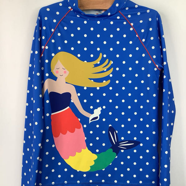 Size 9-10: Mini Boden Blue/Green Mermaid 2pc Long Sleeve Swim Shirt & Shorts NEW w/Tags