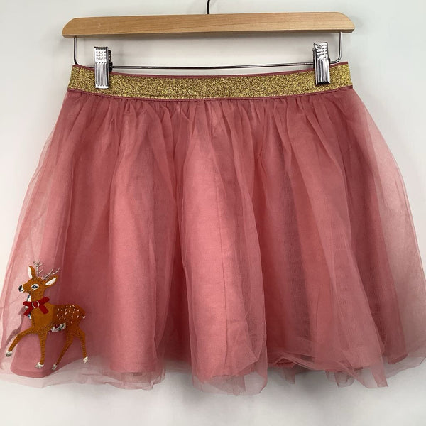 Size 11-12: Mini Boden Pink Tulle Santa & Reindeer Skirt NEW w/Tags