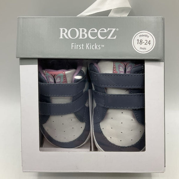 Size 18-24m: Robeez White/Blue Butterfly Velcro Strap Shoes-NEW IN BOX
