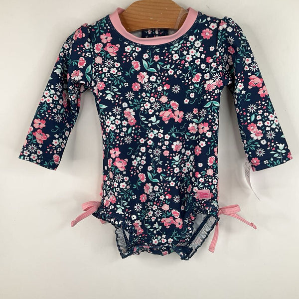 Size 6-12m: Ruffle Butts Blue/Pink Floral 1pc Swimsuit