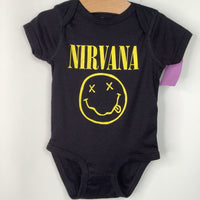 Size 12m: Nirvana Black/Yellow Nirvana Logo Onesie