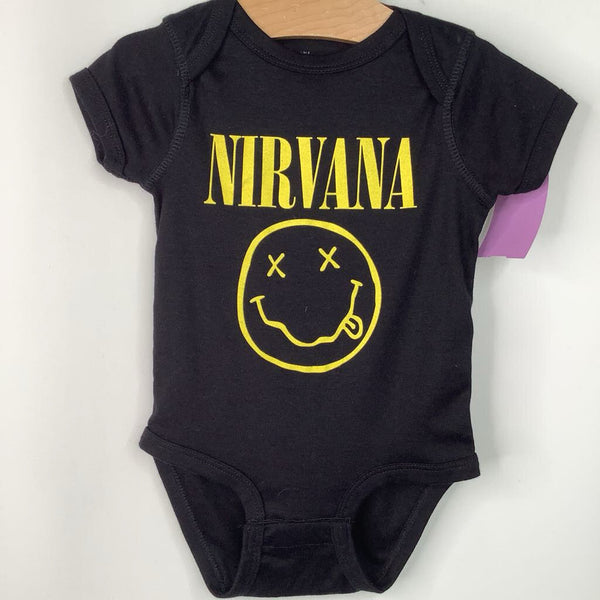 Size 12m: Nirvana Black/Yellow Nirvana Logo Onesie