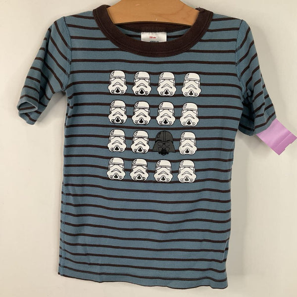Size 5 (110): Hanna Andersson Blue/Brown Striped Star Wars Print 2pc Shorty PJs