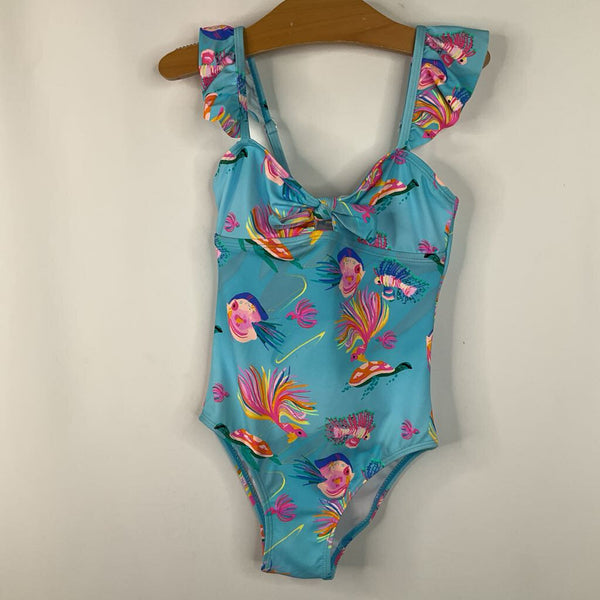 Size 7-8: Snapper Rock Blue/Colorful Fish 1pc Swimsuit- NEW W/Tag
