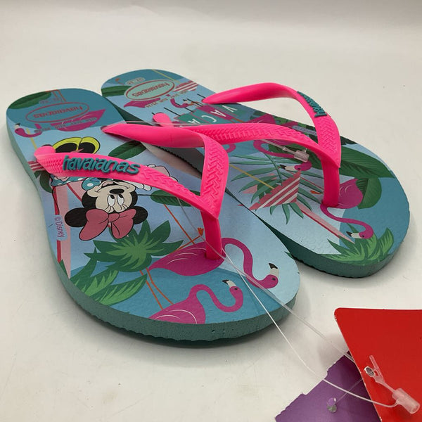 Size 3-4Y: Havaianas Colorful Flamingo/Minnie Mouse Sandals-NEW W/Tag