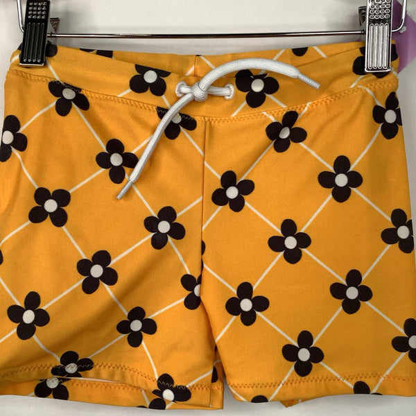 Size 6-7: Mini Rodini Yellow Brown Print Swim Trunks