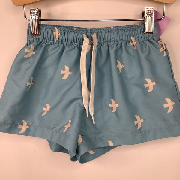 Size 6: Tiny Cottons Blue White Bird Built in Mesh Swim Trunks