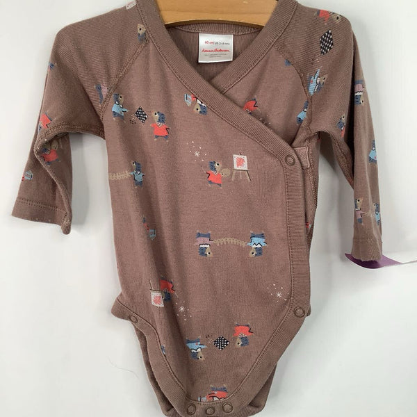 Size 3-6m (60): Hanna Andersson Beige Hedgehogs Long Sleeve Snap Front Onesie