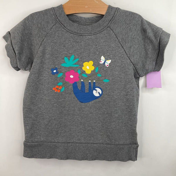 Size 6-7 (120): Hanna Andersson Grey Sloth Print Short Sleeve Sweater