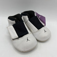 Size NB: Jordan White/Black Soft Soled Baby Booties