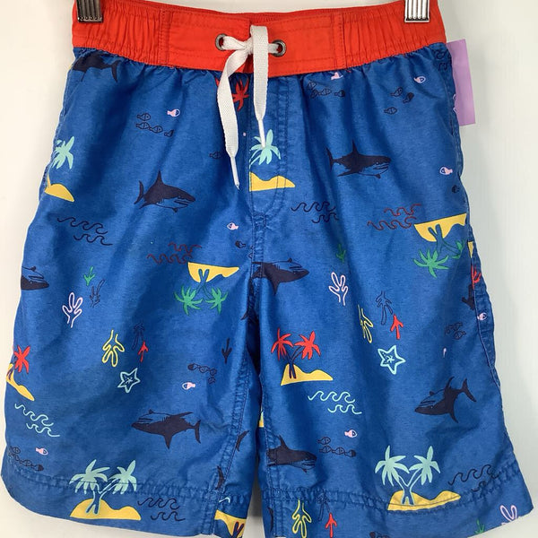 Size 5 (110): Hanna Andersson Blue Sea Print Swim Trunks