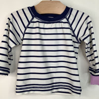 Size 3-6m (60): Hanna Andersson Blue/White Striped Long Sleeve Swim Shirt