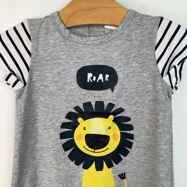 Size 6m: Peppy Mini Grey Lion Print Short Sleeve Short Romper-NEW W/Tag