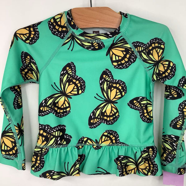 Size 18-24m: Tea Green Butterfly Print Long Sleeve Swim Shirt
