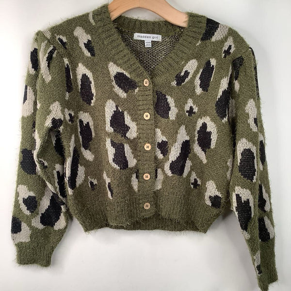 Size 14-16: Madden Girl Green Spotted Knitted Button-Up Cardigan -NEW W/Tag
