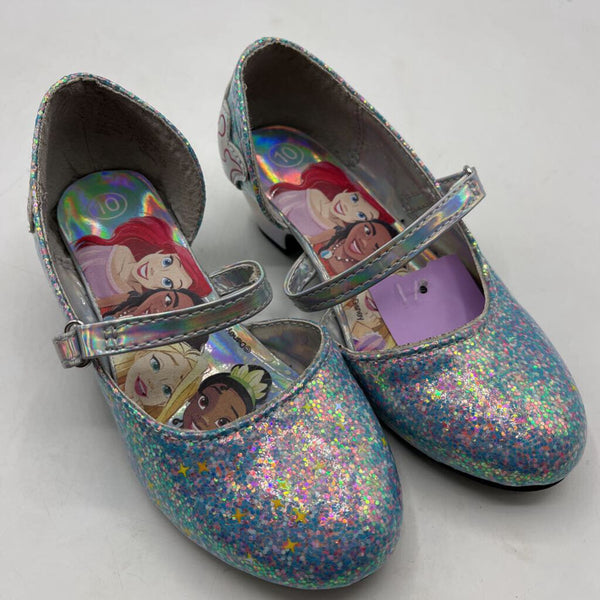 Size 10: Disney Blue/Colorful Sparkles Velcro Strap Princess Heels