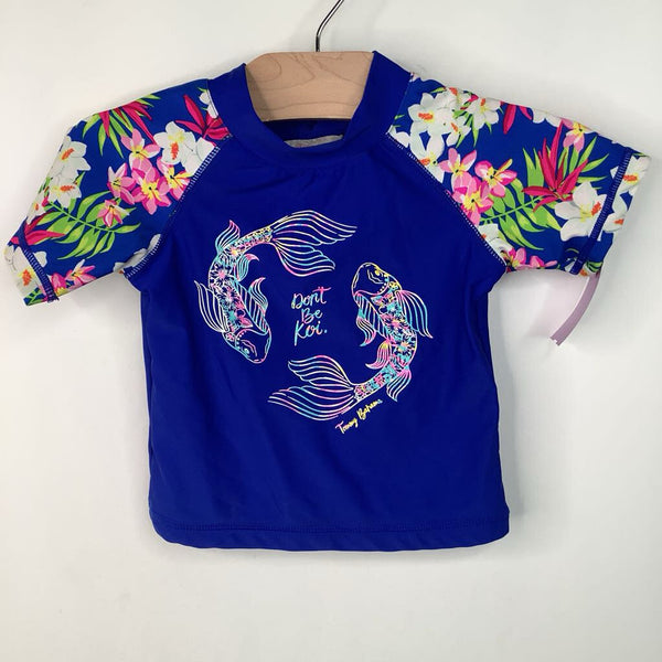 Size 2: Tommy Bahama Blue/Colorful "Don't Be Koi" Mermaids Short Sleeve Swim Shirt