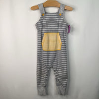 Size 2: Hanna Andersson Grey/White/Yellow Striped Tank Romper