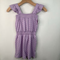 Size 7: Picapino Purple/White Polka Dot Ruffle Tank Short Romper