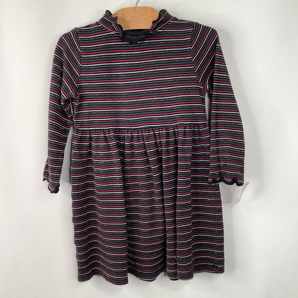 Size 4 (100): Hanna Andersson Black/Red/White Striped Long Sleeve Dress
