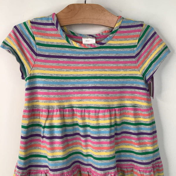 Size 4 (100): Hanna Andersson Grey/Colorful Striped Short Sleeve Dress