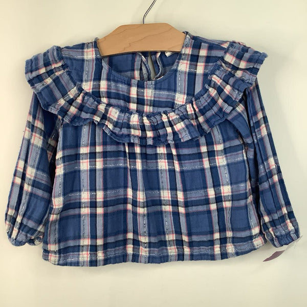 Size 18-24m: Gap Blue/Pink Plaid Ruffled Collar Long Sleeve Shirt