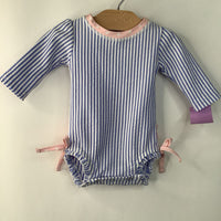 Size 0-3m: Ruffle Butts Blue/White Striped 1pc Swimsuit