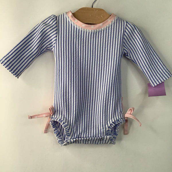 Size 0-3m: Ruffle Butts Blue/White Striped 1pc Swimsuit
