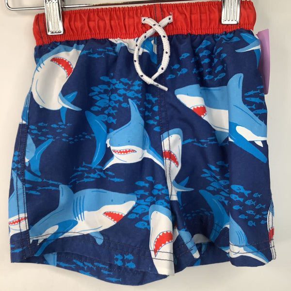 Size 2-3: Boden Blue Shark Print Swim Trunks