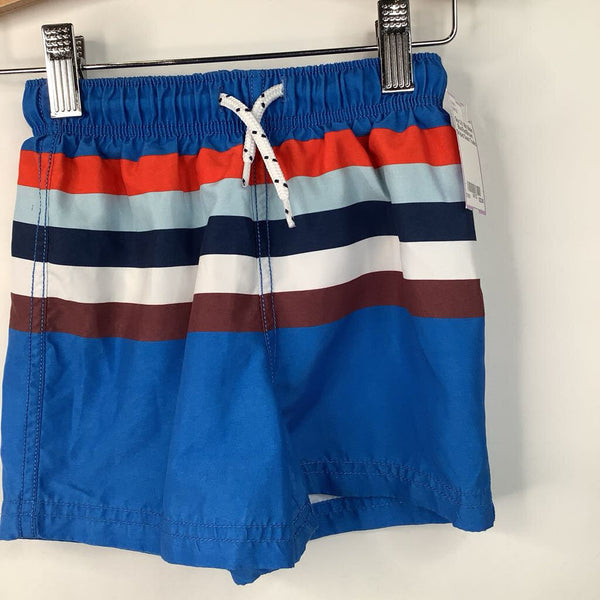 Size 2-3: Mini Biden Blue/Red/Brown Striped Swim Trunks