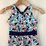 Size 10: Tea Blue/White/Pink Abstract Shapes Halter Dress