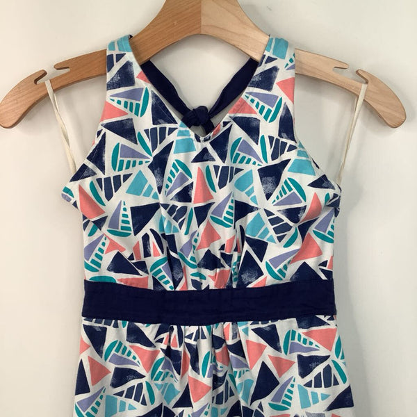 Size 10: Tea Blue/White/Pink Abstract Shapes Halter Dress