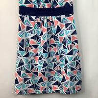 Size 10: Tea Blue/White/Pink Abstract Shapes Halter Dress