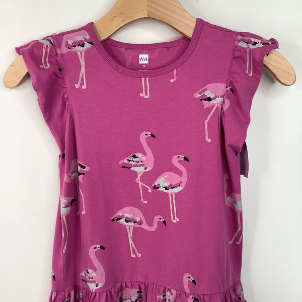 Size 12: Tea Pink Flamingo Ruffled Short Sleeve Dress