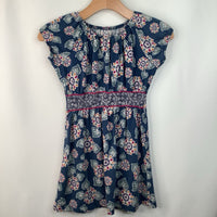 Size 7: Tea Blue/Red/Green Abstract Floral Short Sleeve Dress