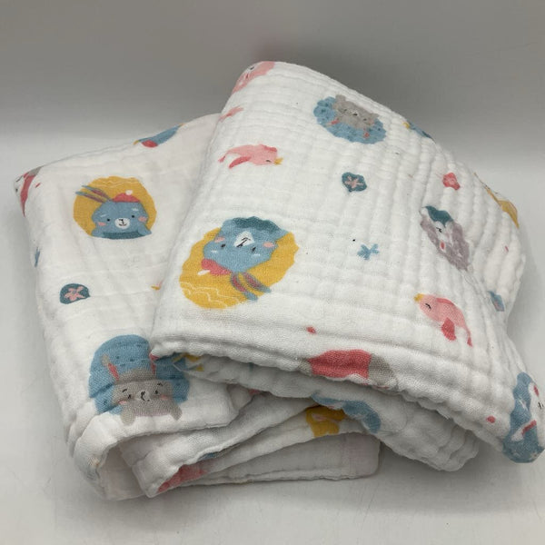 White/Colorful Animals Soft 2pc Baby Towels