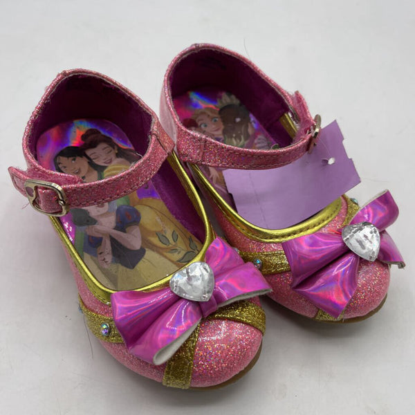 Size 7: Disney Pink Shimmery Velcro Strap Princess Heels