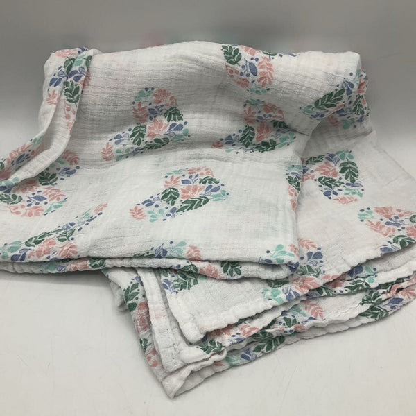 Aden + Anais White/Colorful Hearts Swaddle Blanket