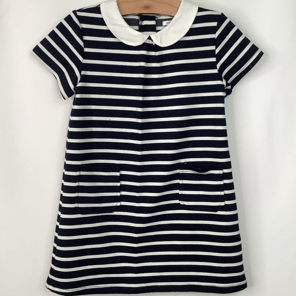 Size 5: Monoprix Kids Navy Striped Short Sleeve Dress NEW w/Tags