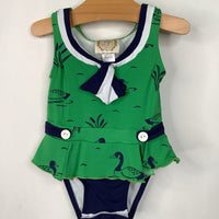 Size 6-12m: Beaufort Bonnet Company Blue/Green Duck Print 1pc Swimsuit