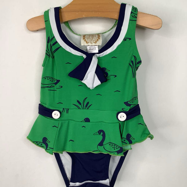 Size 6-12m: Beaufort Bonnet Company Blue/Green Duck Print 1pc Swimsuit