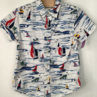 Size 4-5: Crewcuts White/Blue Sail Boat Collared Button-Up T-Shirt