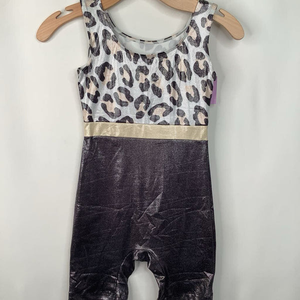 Size 14-16: Black/Creme Shimmery Tank Short Leotard