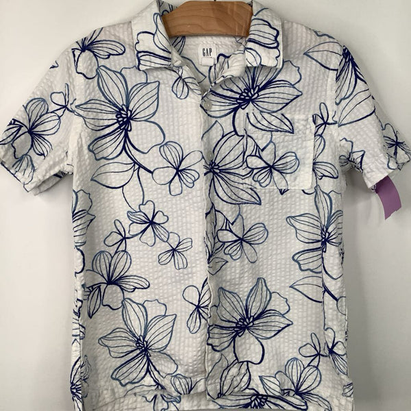 Size 6-7: Gap Blue/White Floral Collared Button-Up T-Shirt