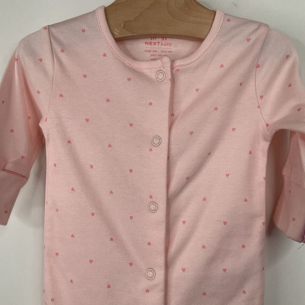 Size 3-6m: Next Baby Pink Heart Pattern 1pc Footed Pjs