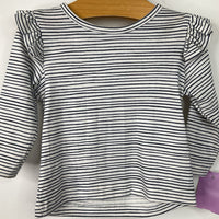 Size 0-3m: John Lewis Black/White Striped Long Sleeve Shirt